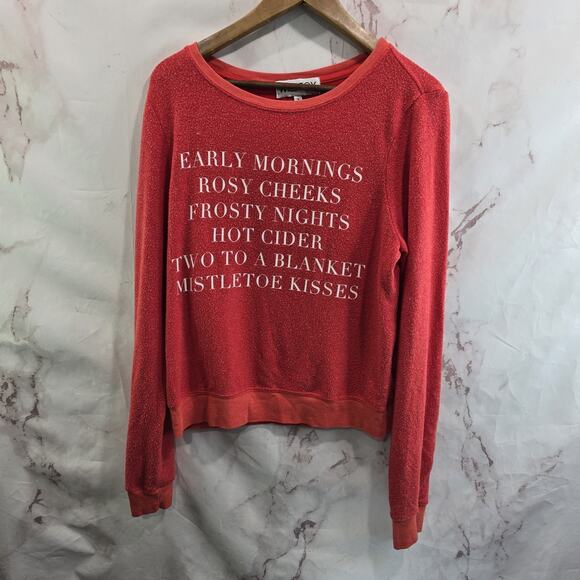 Wildfox Christmas Sweatshirt Womens Small Red Holiday Crewneck Mistletoe Morning - Picture 1 of 11